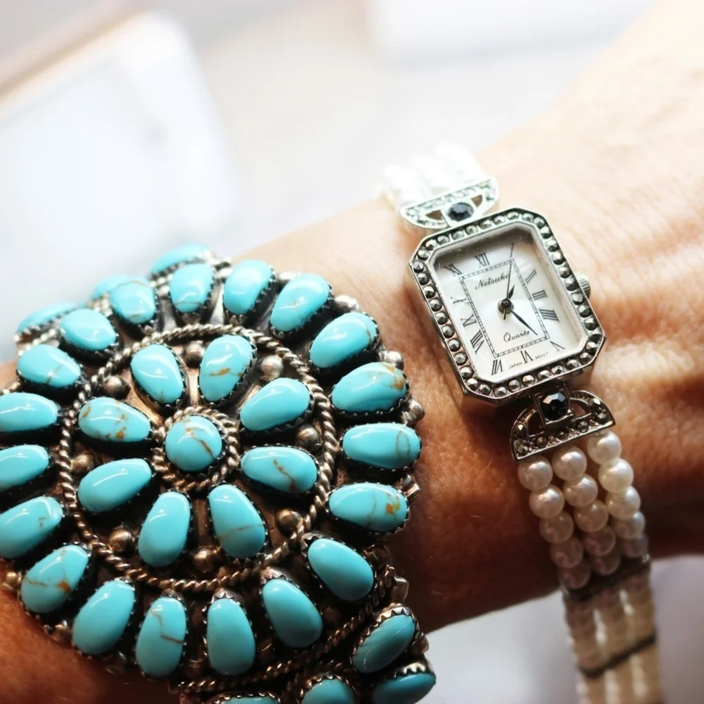 Elegant Vintage Netsuke Pearl & Marcasite Watch
